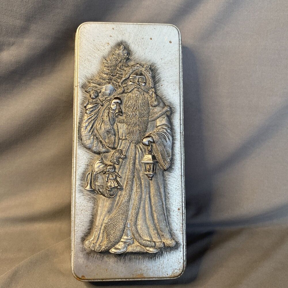 Vintage Metzke Christmas Tin Santa St Nicholas Carrying Presents Lantern Pewter